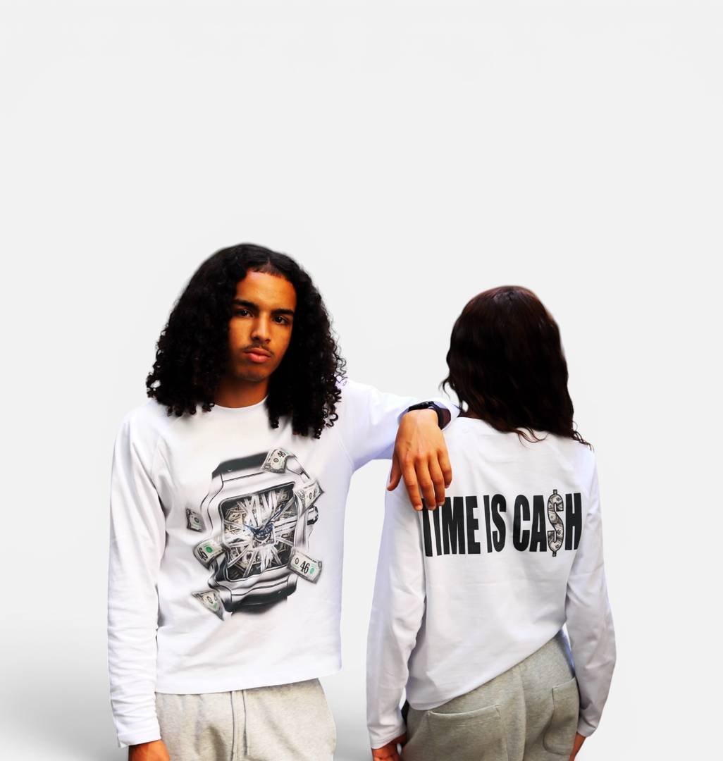 TIME IS CA$H Longsleeve — front and back together